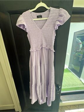 o.p.t. Lilac Smocked Midi Dress with V-Neck